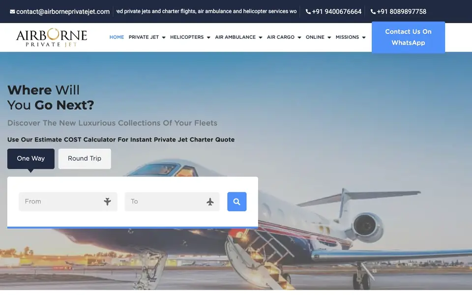 AirbornePrivateJet website homepage, 4 Oct 2026