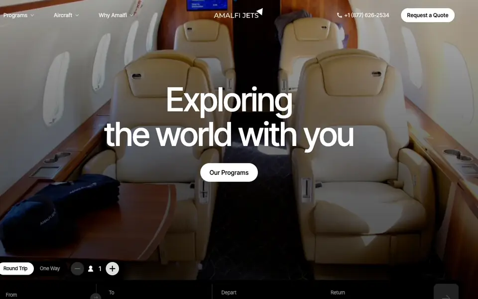 Amalfi Jets website homepage, 4 Oct 2026