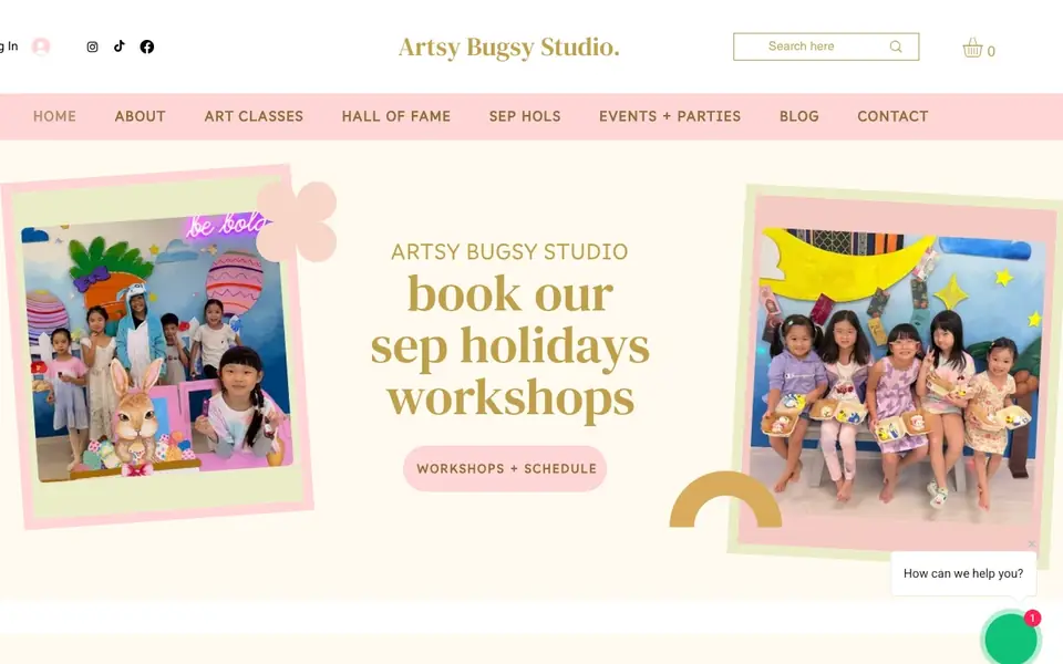 Artsy Bugsy Studio website homepage, 4 Oct 2026