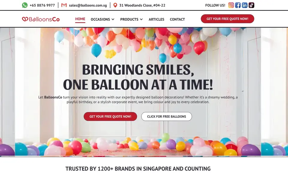 SG Balloons website homepage, 4 Oct 2026