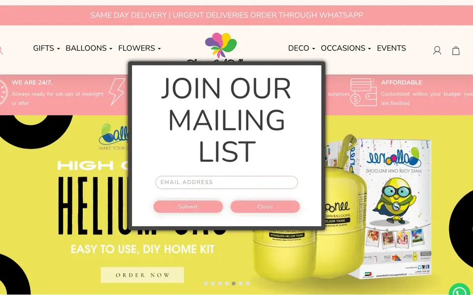 Blooms & Balloons website homepage, 4 Oct 2026
