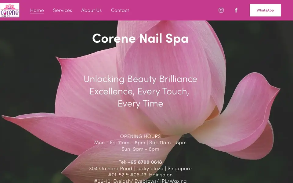 Corene Nail Spa website homepage, 4 Oct 2026