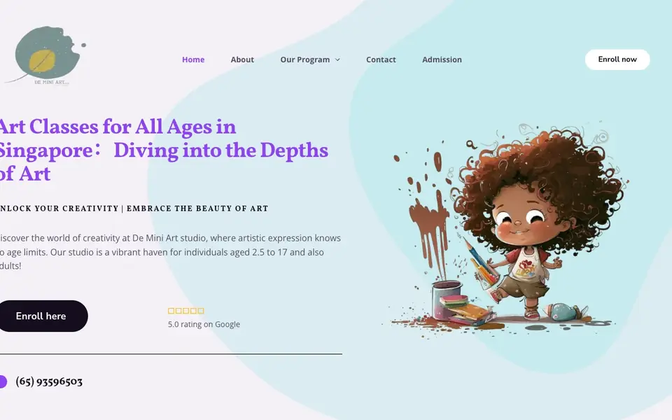 De Mini Art Studio website homepage, 4 Oct 2026