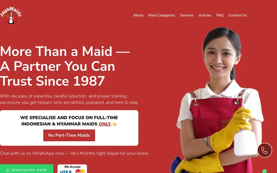 Jayamaids Best Maid Agency website homepage, 4 Oct 2026