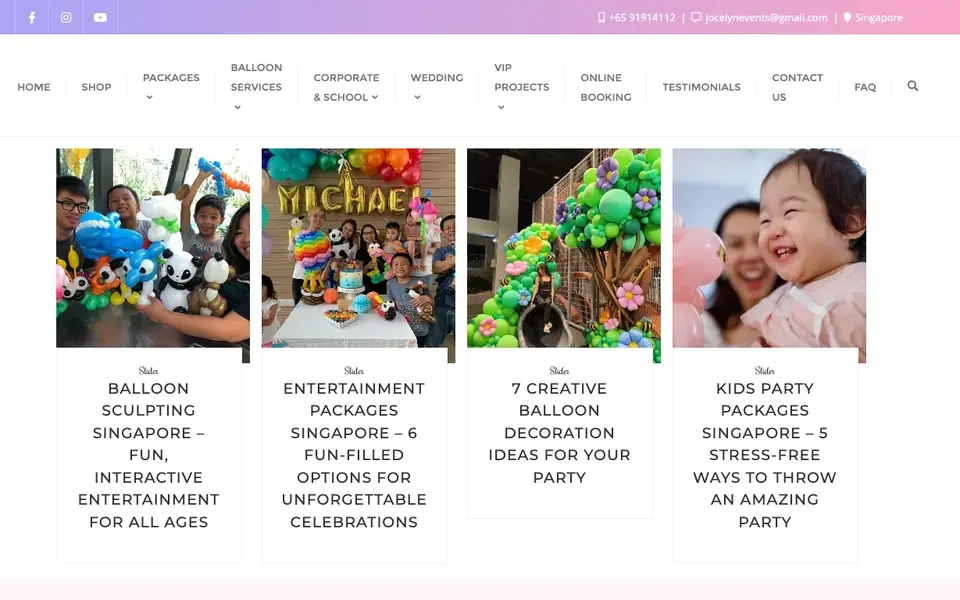 Jocelyn Balloons website homepage, 4 Oct 2026