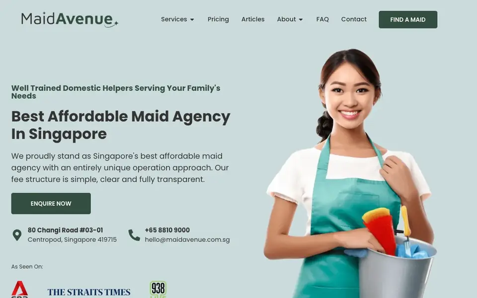 Maid Avenue website homepage, 4 Oct 2026