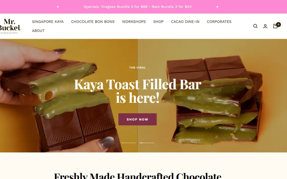 Mr. Bucket Chocolaterie website homepage, 19 Oct 2026