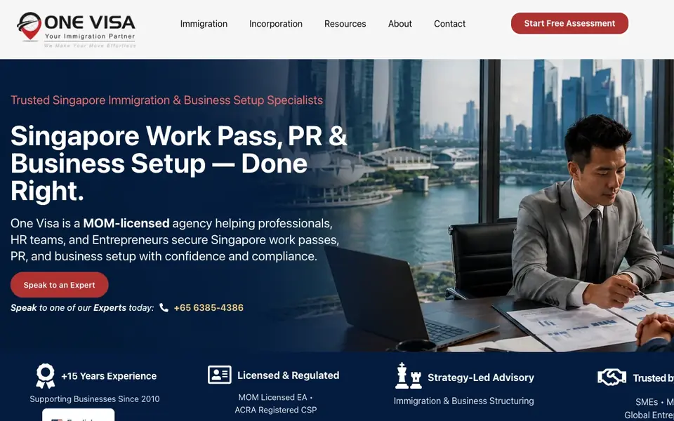 One Visa Immigration & Employment Pass Service website homepage, 4 Oct 2026