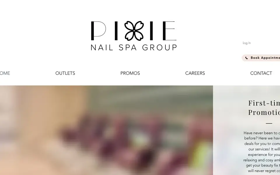 Pixie Nail Spa website homepage, 4 Oct 2026