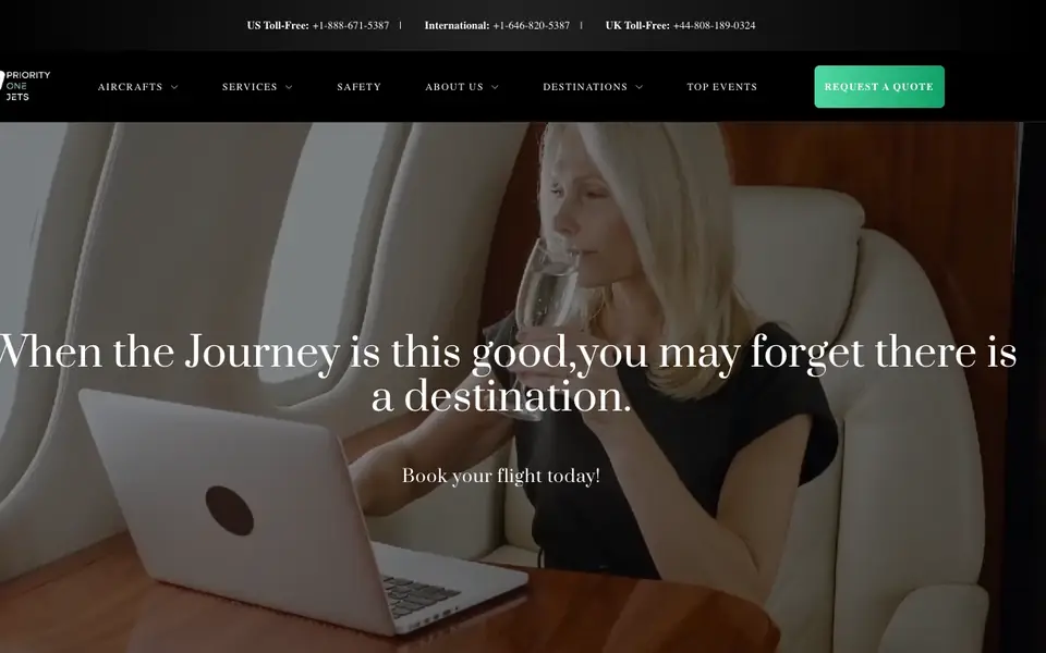 Priority One Jets website homepage, 4 Oct 2026