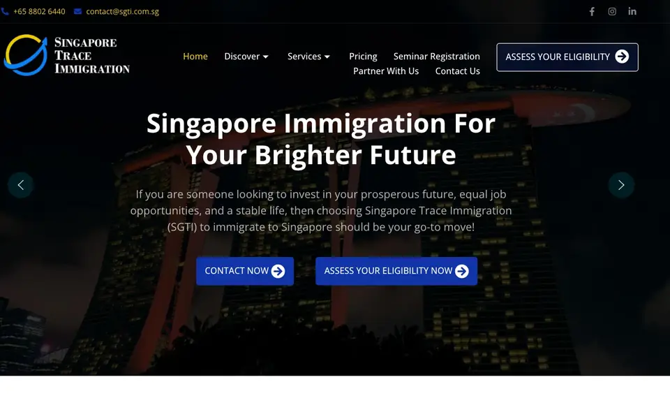 Singapore Trace Immigration (SGTI) website homepage, 4 Oct 2026