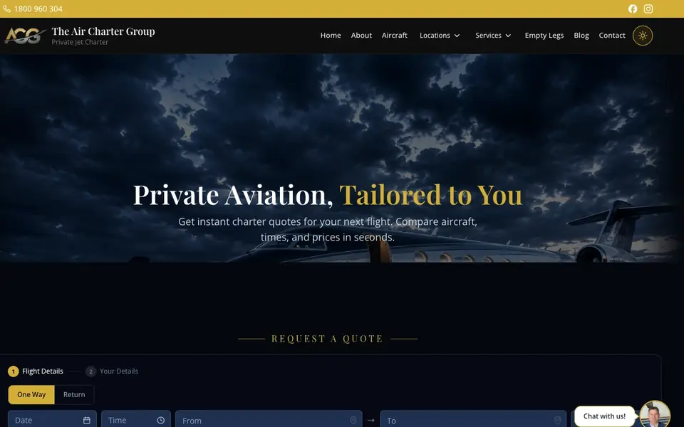The Air Charter Group website homepage, 4 Oct 2026