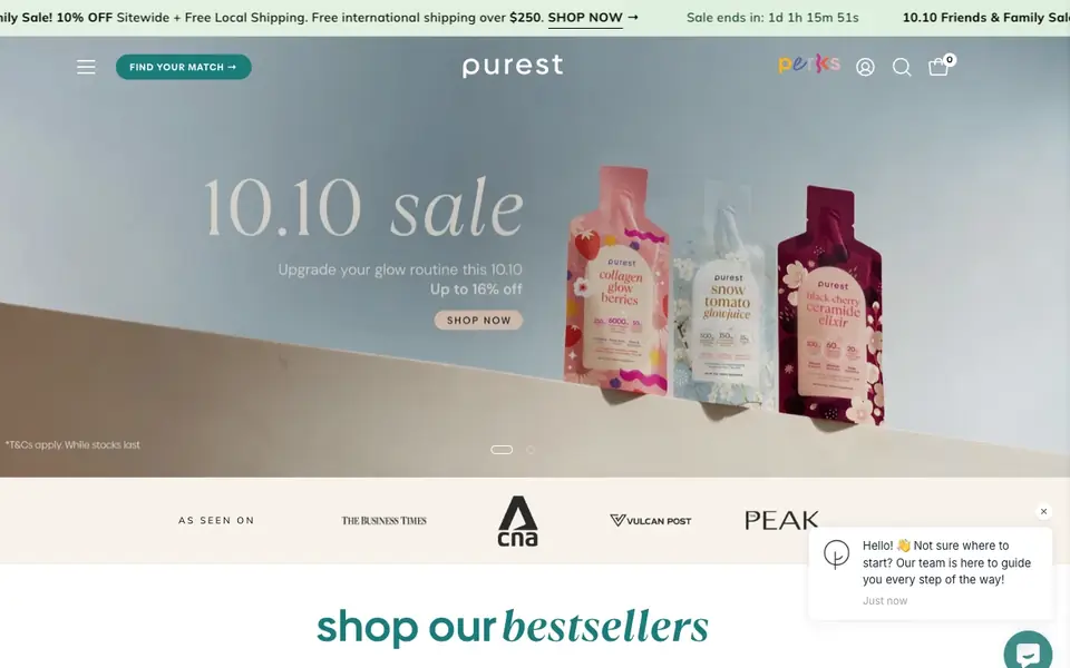 The Purest Co website homepage, 4 Oct 2026