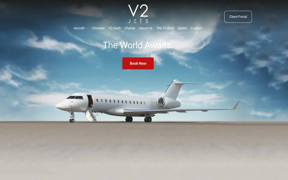 V2 Jets website homepage, 4 Oct 2026