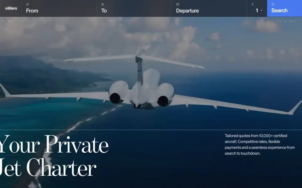 Villiers Jets website homepage, 4 Oct 2026