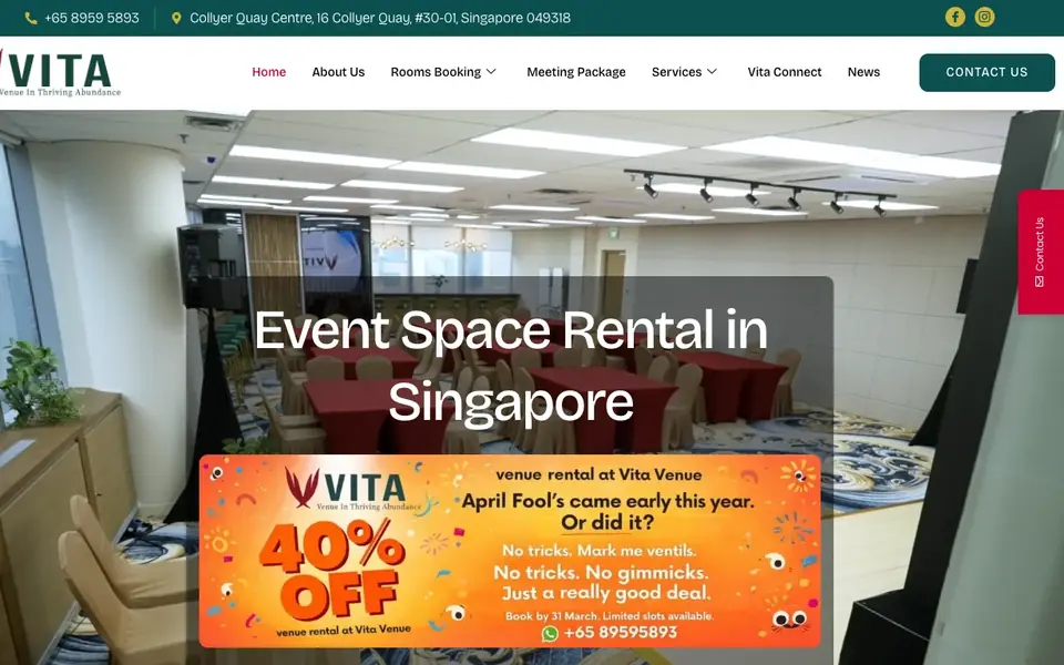 Vita Venue website homepage, 4 Oct 2026